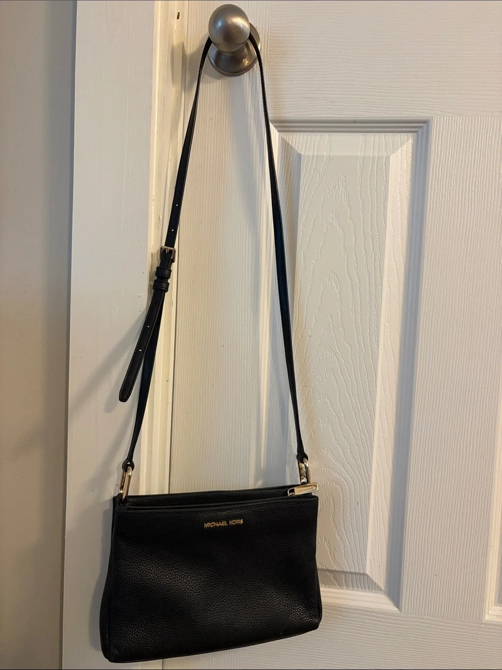 Michael Kors Black Pebbled Leather Crossbody with Gold Hardware